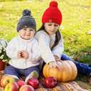 REDESS Baby Kids Winter Warm Hats, Infant Toddler Children Pom Pom Beanie Knit Cap Girls Boys (0-3T, Beige+red+navy)