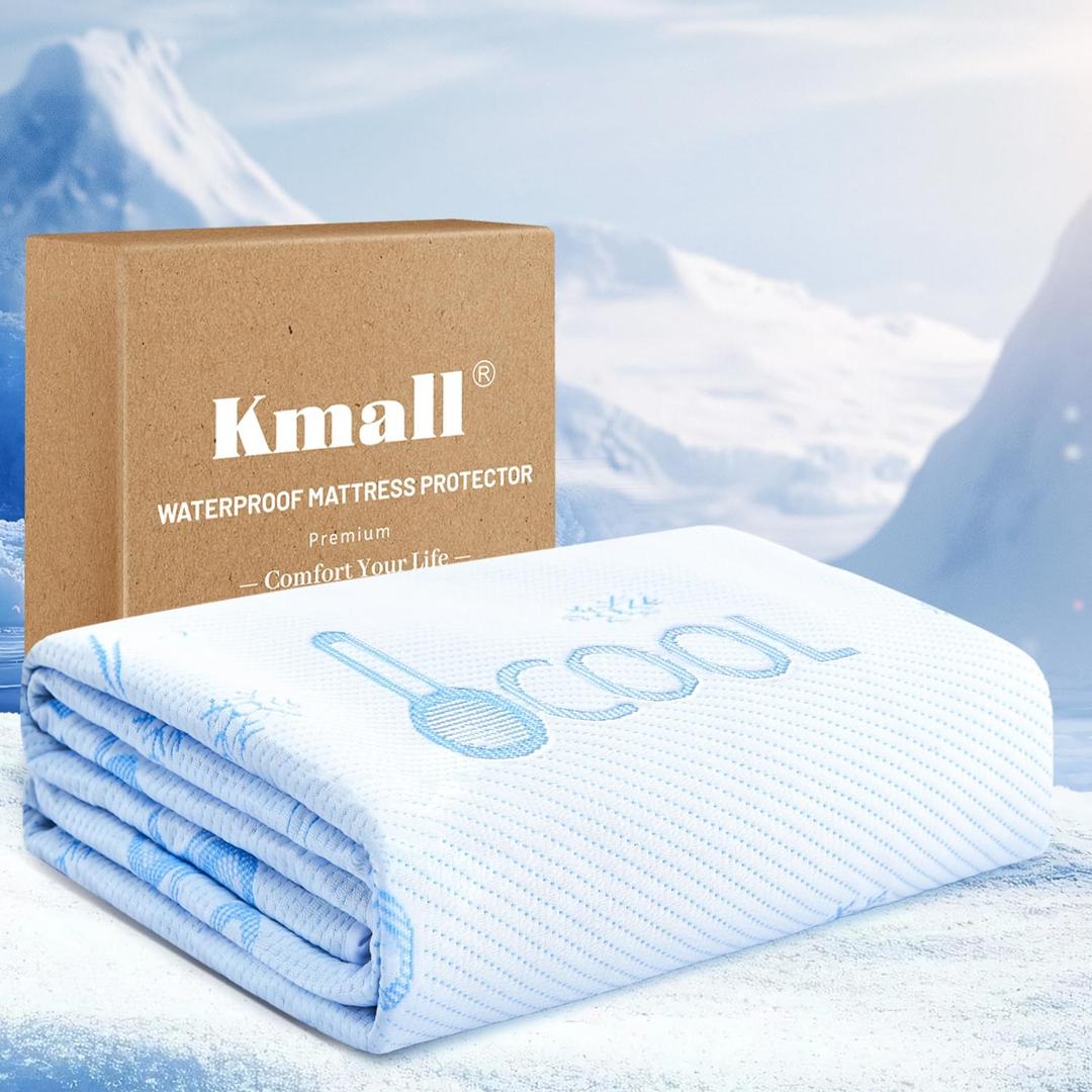 Kmall Premium Cooling King Size Mattress Protector - 100% Waterproof & Breathable Cool 3D Air Fabric Bed Mattress Cover, Ultra Soft Noiseless Pad for 8"-21" Deep Pocket, Machine Washable (White)