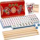American Mahjong Set 24MM Green Small Mahjong Set Consists of 174 Tiles, Mahjong Box, 4 Mahjong Rack, Game Manual and 3 Dice