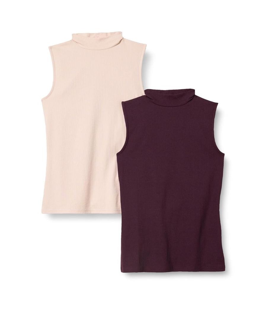 Amazon Essentials Women's Mock-Neck Slim-Fit Rib-Knit Sleeveless Top, Pack of 2