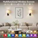 Ouyulong Battery Operated Wall Sconces Set of 2 Wireless Rechargeable Dimmable Wall Light with RGB Bulb and Remote for Bedroom, Living Room, Hallway (Black)