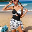 Girls'Swimwear One Piece Kids Swimsuits for Girls Tropical Twist Cross Bathing Suits with Cover Up Skirt (11-12Y)