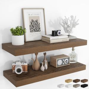 36Inch Floating Shelves for Wall 2 Pack Shelves for Bedroom|Kitchen|Bathroom Wall Mounted Rustic Wood Floating Shelf with Invisible Brackets for Books|Storage|Decor, Walnut (36 Inch)