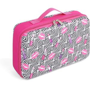 Badger Basket Stylish Travel Case for 12 Inch Fashion Dolls - Storage Solution with Pockets for Doll Accessories - Best for On-The-Go Travel - Lipstick Print Design