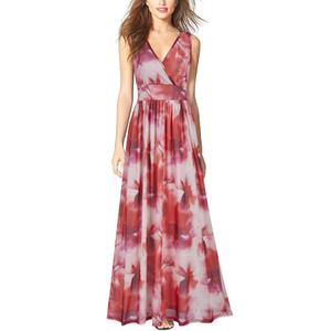 WOOSEA Women Sleeveless Deep V Neck Mesh Loose Plain Long Maxi Casual Dress, small