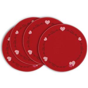 Artoid Mode Vintage Heart Valentine Round Placemats Set of 4, 14 Inch Seasonal Holiday Round Table Mats for Party Kitchen Dining Decoration (Red)