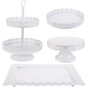 TOPZEA Set of 4 Cake Stands, White Metal Dessert Treat Table Display Stand Set Cupcake Cake Pop Holder, Pastries Tiered Serving Tower Candy Fruit Plate Tray for Wedding, Baby Shower, Buffet