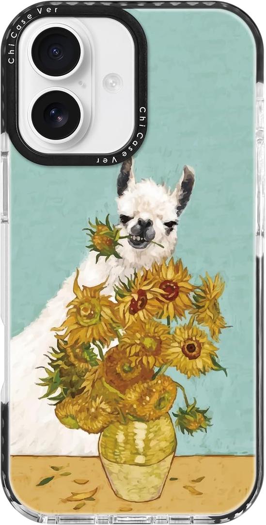 for iPhone 16 Plus Case, Whimsical Llama & Sunflower Pattern, Military-Grade Drop Protection, Cute Soft Slim TPU Protective Cover with Camera Protection for Women & Girls (Alpaca)