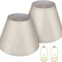 ALUCSET Lamp Shades Set of 2, Medium Brown Lampshade 7x13x9 inch, Barrel Lamphades for Table Floor Lamp, Easy Assembly Required Fabric Natural Linen Lamp Cover, Double Lamp Shade Harp Holder Included (Fold-2 Pack)