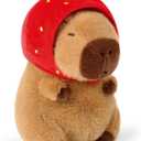 Ditucu Cute Capybara Plush Wear Strawberry Hat Soft Capibara Stuffed Animal Plushies Toys Hugging Gifts for Kids Brown 9 inch