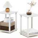 Furinno Simplistic Side Table Set of 2, 2-Tier Square Modern End Table, Nightstand, Night Stand, Bedside Table, Toolless Assembly, for Living Room, Bedroom, White, 2-Pack, Plastic Frame