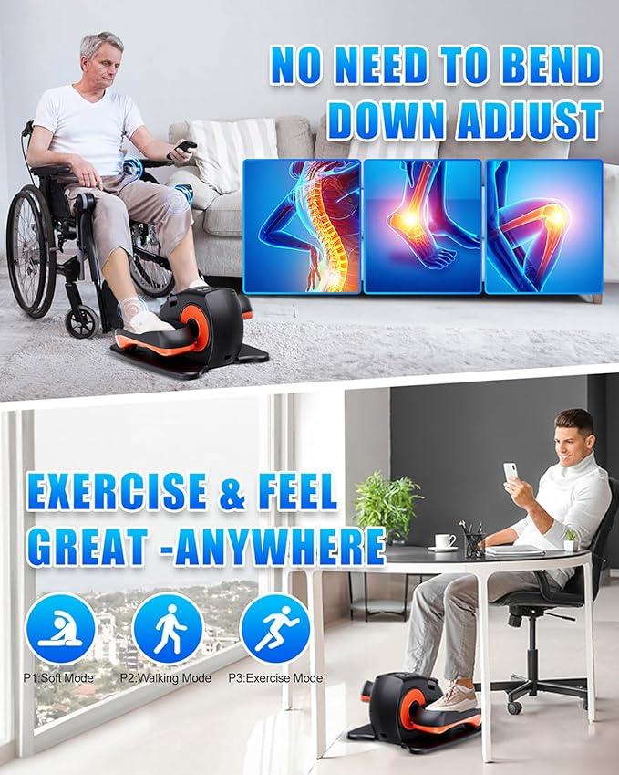 Under Desk Elliptical Machine, Electric Ellipse Leg Exerciser as Seen on Tv for Seniors with 12 Adjustable, Portable Quiet Elliptical Machine, Seated Pedal Exerciser with Remote Control, Orange