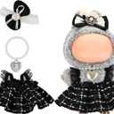 2 x Elegant Black-and-White Dress for 15cm/17cm Dolls - Strap Gown with Heart Pearl Necklace & Bow Headband/Fashion Doll Clothes Set, Accessories for Girl Doll/Perfect for Collectors, Gifts