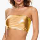 Women's Metallic Crop Top Shiny Strapless Tube Bra for Dancing, Raves, Festivals, Costumes, XL