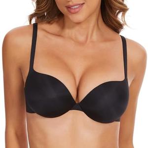 Women's Plunge Push Up Bra-Scoop Neckline Invisible Underwire Low Back-Sexy Demi Balconette T Shirt Bra for Comfort Lift 36C