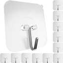 GLUIT Adhesive Wall Hooks for Hanging Heavy Duty 22 lbs Hooks for Walls No Damage, Towel Sticky Clear Hooks, Waterproof, Home, Bathroom, Kitchen, Office, and Outdoor 12 Pack (12 Medium Hooks)