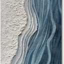 Art 24x48 inches Hand-Painted Blue and White Textured Art Oil Painting - Modern Abstract sea Wave Landscape Art - Suitable for Wall Decoration in Home Office