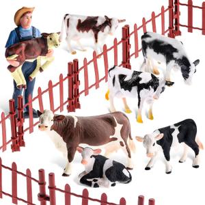 Zomiboo 17 Pcs Cow Toys Figurine Corral Fence Toys Realistic Farm Figures Barn Animals Plastic Cow Farm Figurine Gift Keepers Animal Figurines for Preschool Educational Christmas Decorations