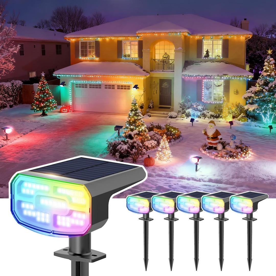 Color Changing Solar Spot Lights Outdoor Waterproof IP65,9 Lighting Modes Multicolor RGB Christmas Spotlight for Porches Yard Gardens Landscape Deconrations-6 Pack