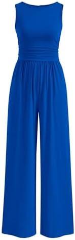 PRETTYGARDEN One Piece Jumpsuits for Women Dressy Casual Sleeveless Crewneck Wide Leg Rompers Jumpers Vacation Summer Outfits, M