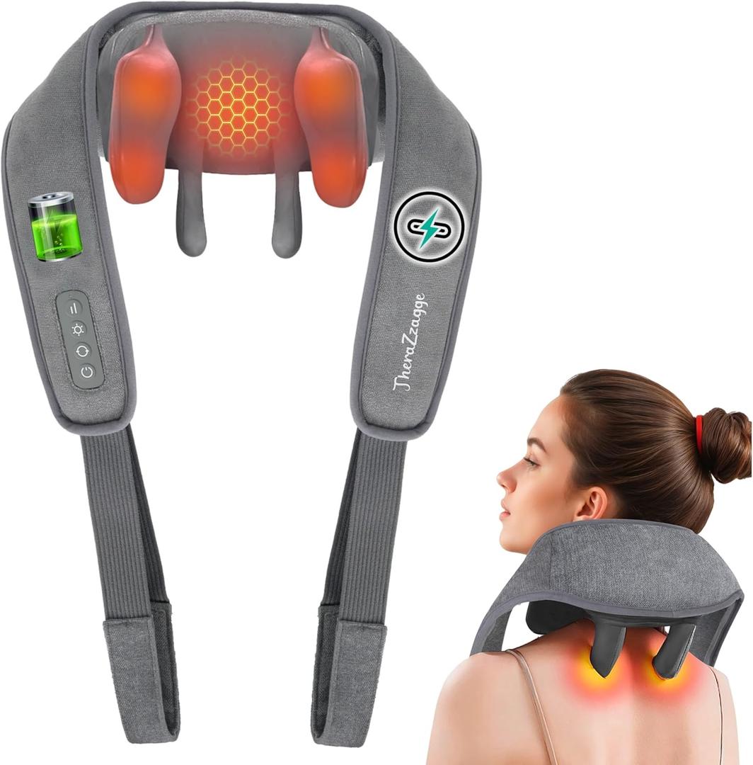 Cordless Neck Massager with Heat - FSA Eligible HSA Neck Shoulder Massager for Pain Relief Deep Tissue,6D Deep Kneading Shiatsu Back Massage, Gifts for Fathers Men Women, Gray