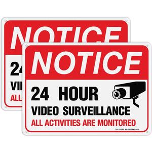 T&R Video Surveillance Sign, All Activities Are Monitored,2 Pack,7x10 Inches Rust Free .040 Aluminum Reflective,UV Protected, Waterproof, Weatherproof and Fade Resistant,4 Pre-drilled Holes,Red