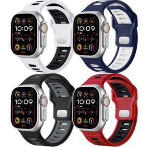 Odbeai 4 Pack Sport Bands Compatible with Apple Watch Ultra 2 3/Ultra Band,Compatible with Apple Watch Bands for Men 49mm 46mm 45mm 44mm 42mm,Silicone Strap for iWatch Bands Men Series SE 11 10 9 8-1 (White+Black/Blue+White/Black+Gray/Red+Black)