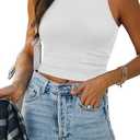ATHMILE Womens Double Lined Crop Tank Tops Casual Basic Shirts Sleeveless Workout Tops Cute Summer Clothes Teen Girls
 (White, XL)