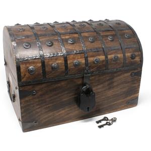 Nautical Cove Handmade Pirate Treasure Chest for Kids Prizes & Classroom with Lock and Skeleton Keys  Lockable Wooden Storage Chest Box, Pirate Decor, Decorative Wooden Box - X-Large 16x11x11