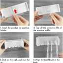 2 Pack 5 Slots Wall Mount Toothbrush Holder with Cover, Self Adhesive Toothbrush Storage Organizer for Shower, Toothbrush Hanger for Bathroom, Medicine Cabinet, Dorm