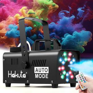 Hakuta Fog Machine, Smoke Machine with Racing, Jumping, Fading, Flashing Modes 18 Colorful LED Lights Automatic Fog Machine for for Halloween, Christmas, Wedding and Stage DJ Party
