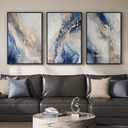 Large Framed Abstract Blue and Gold Wall Art for Living Room, 3 Piece Modern Canvas Artwork for Walls, Contemporary Pictures Prints Paintings for Bedroom Hallway Wall Decor, 24x36 Inch, 24W" x 36H"x 3 Pcs