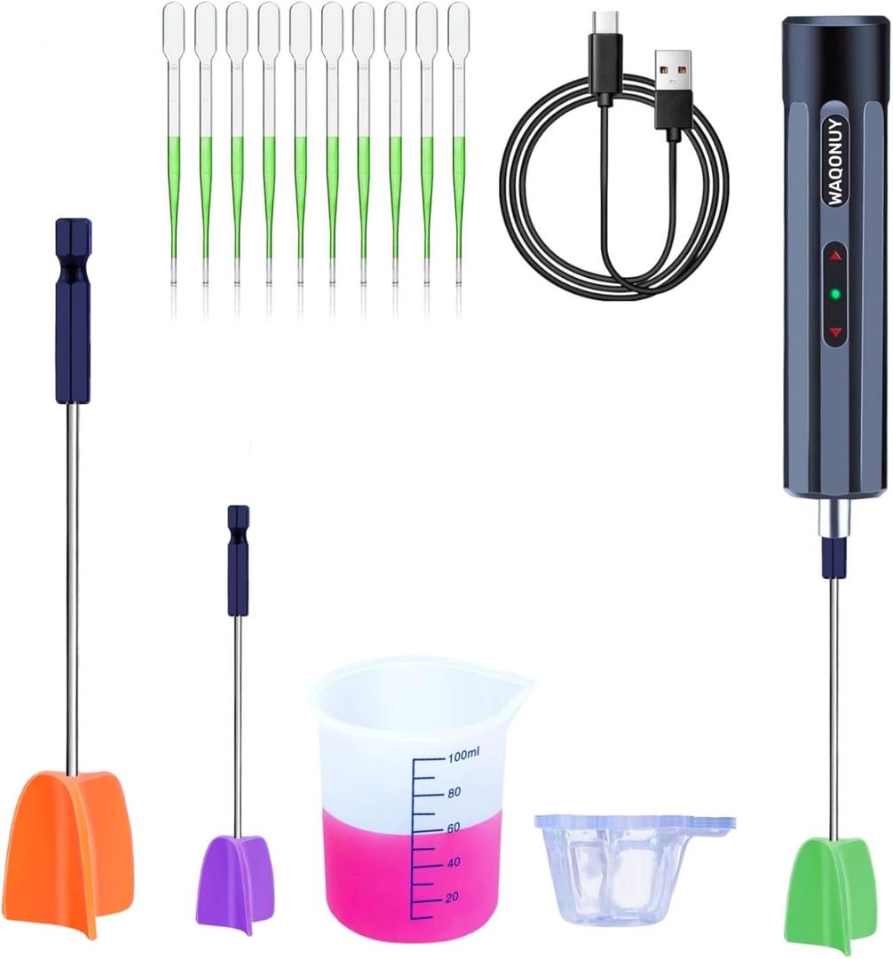 Rechargeable Epoxy Resin Mixer,USB Handheld Electric Resin Mixer for Mixing Epoxy Without Bubbles, Resin Stirrer for Tumblers Epoxy, Resin Molds, Glazes and Paint (Grey) (White)