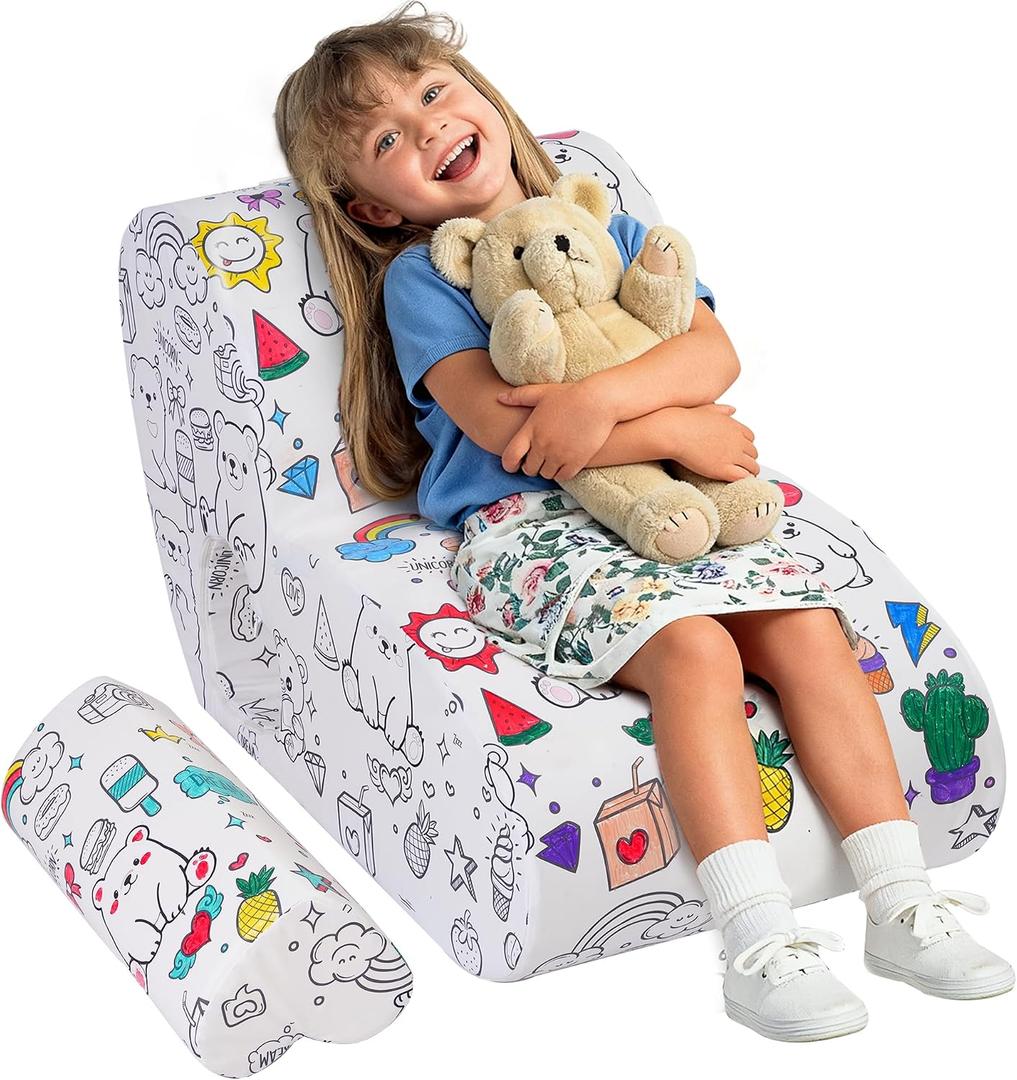 Graffiti Kids Couch SofaDIY Colorful Artistic Design, Ultra-Soft Comfort for Toddler Chair, Cute Graffiti Pattern Sofa for Girls and Boys, Comfy Toddlers Chairs for Bedrooms Living Rooms