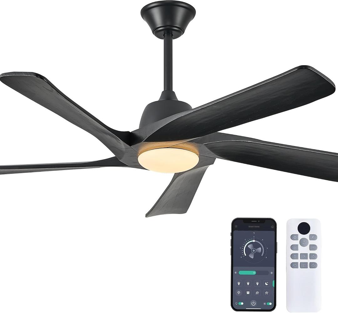 52 Inch Solid Wood Ceiling Fan with Light, (Matte Black)