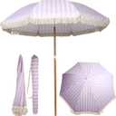 Bohemian Outdoor Umbrella with Tassels, 6 ft Beach Umbrella with Fringe, Adjustable Angle & Height, Portable Outdoor Sun Shade for Patio, Pool, Garden, Backyard