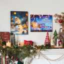 Synovana Christmas LED Lighted Canvas Wall Art  16" x 12" Light Up Xmas Holiday Pictures Decoration Wall Art Prints for Living Dining Room Decor - Merry Christmas and Happy New Year