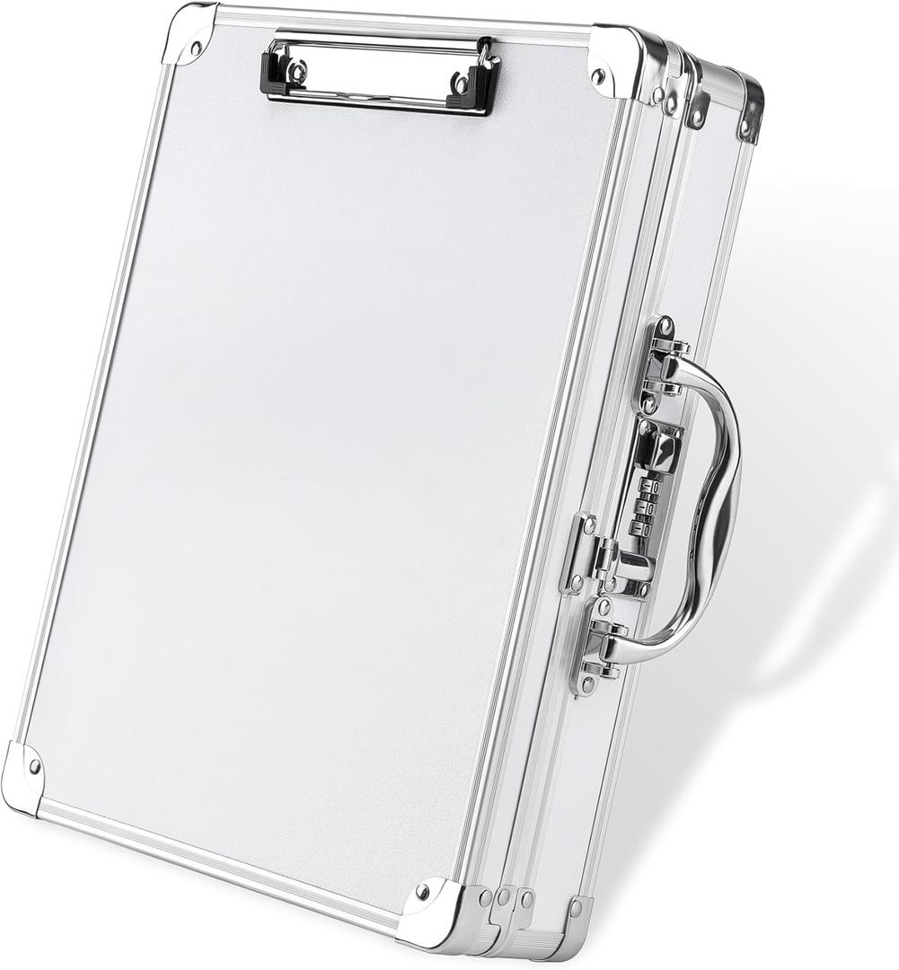 Clipboard Combination Lock Clipboards with Storage Briefcase Heavy Duty Box Aluminum Metal with Handle, Storage Clipboard Maximum Security Large Capacity, White