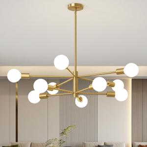 Sputnik Chandeliers Moderna Light Fixture, 10 Lights Gold Mid Century Ceiling Chandelier, Height Adjustable for Living Room, Kitchen, Dining Room, Bedroom,Foyer