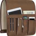 NB Sofa Armrest Organize remote holder bedside caddy organizer with 5 pocketsnon-slip couch remote control holder couch armchair caddy accessories (Flaxen, 35"x12.4")