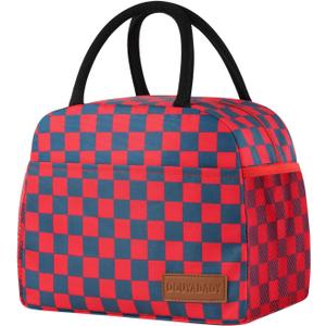 Lunch Bag Women/Men Lunch Box Women/Men (Dark blue+Red Checkerboard)