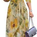 Plus Size Dresses for Women Floral Print Maxi Dress Flowy 3/4 Sleeve with Belt (XX-Large)