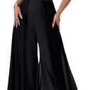 OYOANGLE Women's Wide Leg Halter Jumpsuit Mesh Keyhole Front Overalls Elegant Dressy One Piece Outfits (Black), S
