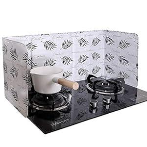 Shappy 2 Pcs 3 Sided Splatter Guard Foldable Grease Splatter Screen for Frying Pan Aluminum Foil Splash Guard for Stove Top Oil Splash Block Barrier for Cooking Kitchen(White, Leaf)