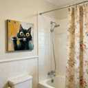 Whimsical Cat Framed Wall Art Canvas Toothbrush Bathroom Decor 16x24 Inches