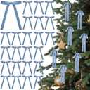 24 Pcs Velvet Bows Christmas Tree Ornaments Vintage Velvet Ribbon Bows for Tree Garland Wreath Indoor Xmas Decorations(5 x 7 Inch, Width of 5/8",Dusty Blue)