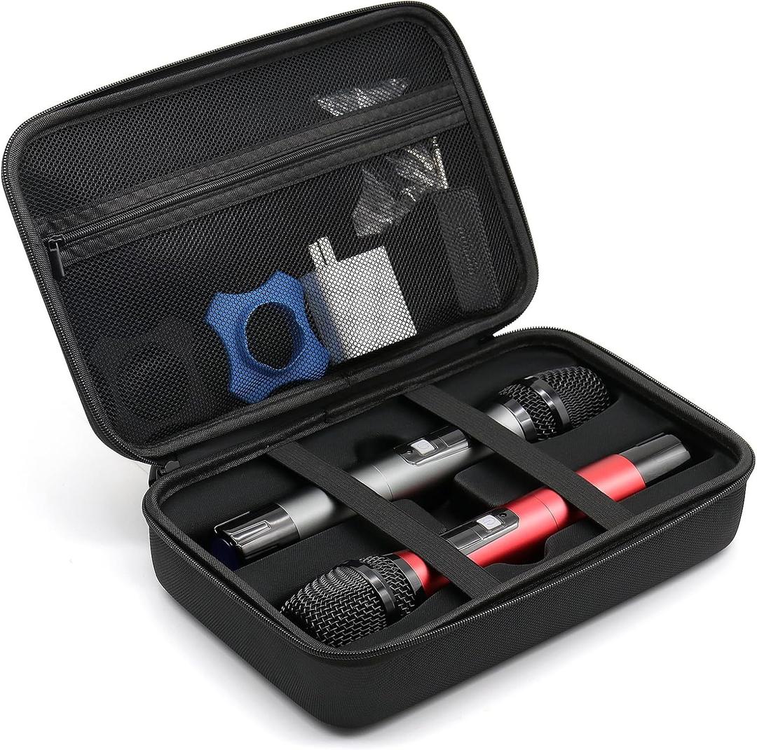 Wireless Microphone Case, Dual Wireless Microphone Storage Box, Hard EVA Mic Carrying Case, Dual Mic Bag with EVA Hard Shell Exterior Compatible with Dual Wireless Mic-Case Only (10.5" x2")