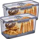 Bread Box for Kitchen Countertop, Airtight Bread Container with Lid, Time Recording Dial, and Draining Board, Bread Storage for Homemade Bread, Toast, Cookies (2 Grey)