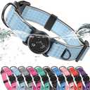 WhoseID Airtag Dog Collar | with Waterproof Air Tag Holder | QR Code Pet ID |Durable Comfortable Oxford Padded | Reflective Collar | for Outdoor Medium Dogs(Blue2,M,13''~19'')