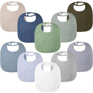 100% Cotton Muslin Baby Bibs 10-Pack Baby Drool Bibs for Unisex Baby Toddlers Infant Newborns Drooling and Teething